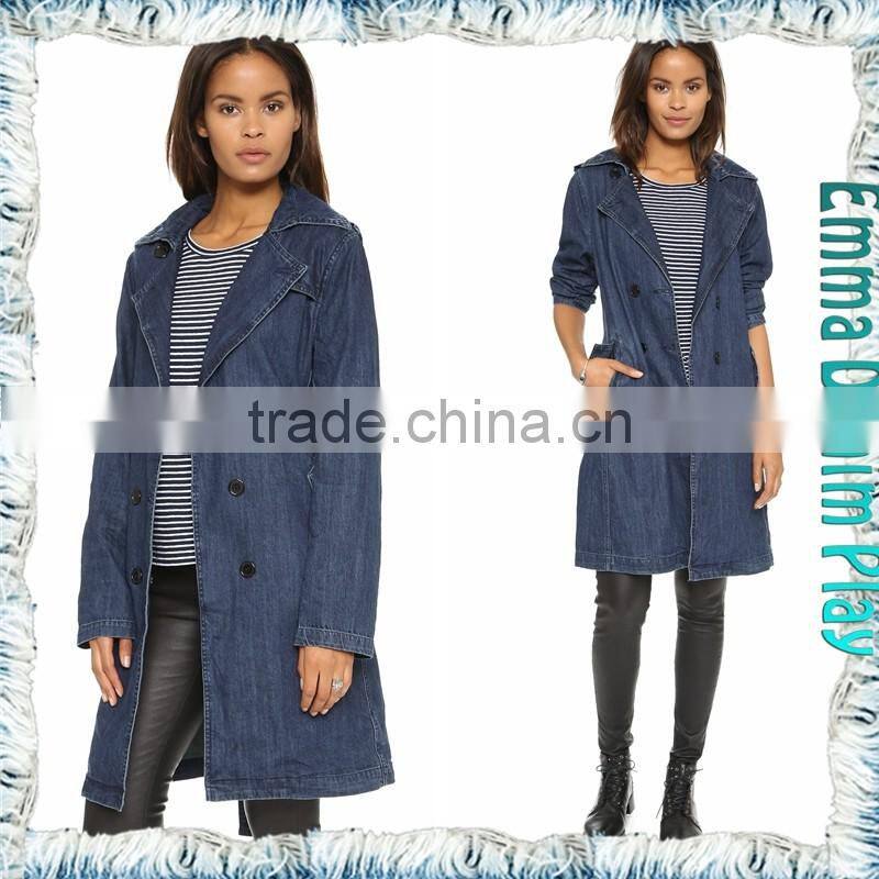 New Outwear Womens Tops Indigo Long Belt Fastening Denim Dresses