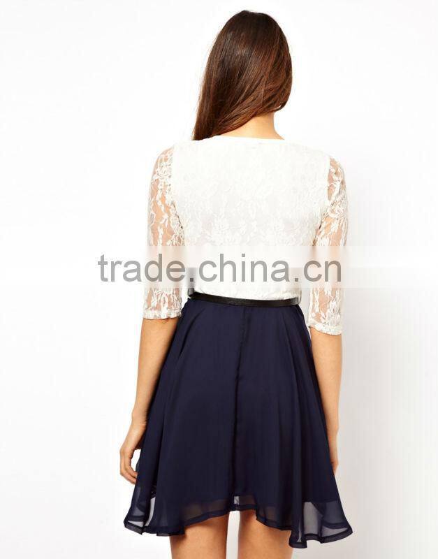 Lace Belted Skater Dress