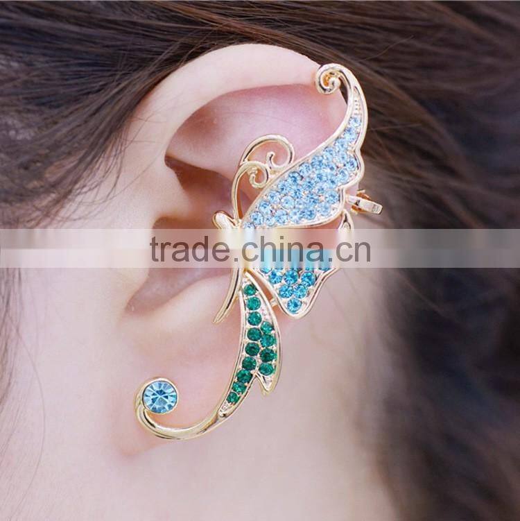 Cute Butterfly Rhinestone Ear Cuff Clip Cartilage piercing Earring