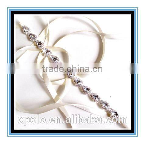 2016 fashion Teardrop Rhinestone and White or Ivory Satin Ribbon Bridal Headband Yiwu wholesale