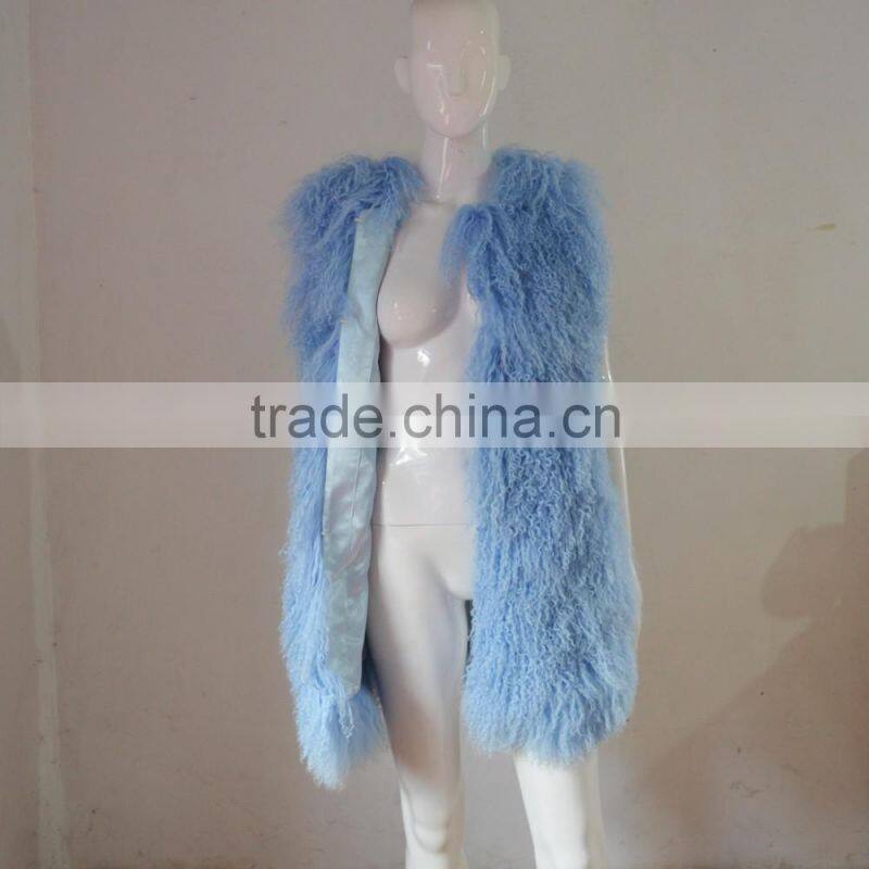 SJ036-02 Customized Size Real Genuine Sheep Fur Vest / Lamb Fur Over Coat For Winter