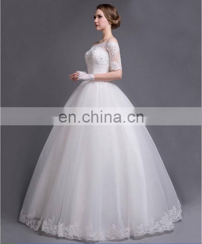 Off-shoulder Lace Wedding Dress A line Slim Floor Length Bridal Gown