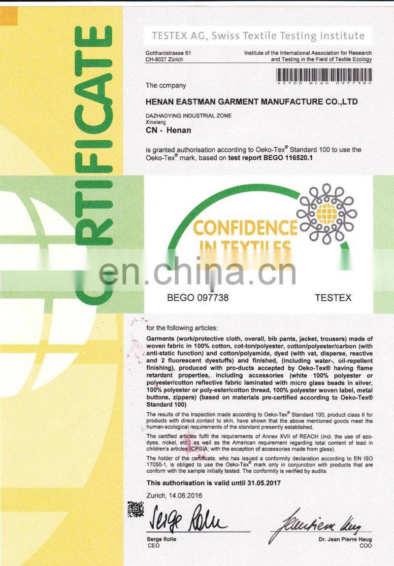 UL Certificate Arc and Flash Fire Resistant Coverall