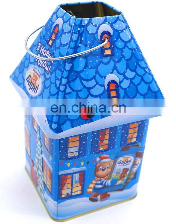 Christmas house shape metal food storage gift containers box