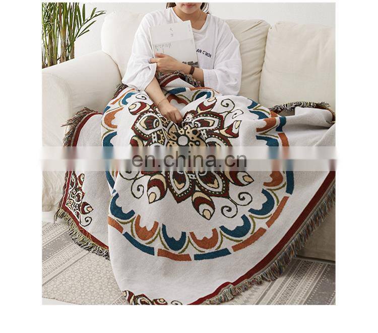 RAWHOUSE woven boho geometric rug jacquard mandala tapestry throw blanket