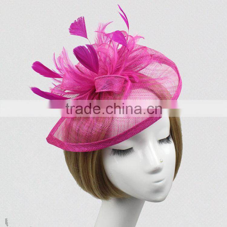 New Arrival Fashion Black Sinamay Base Fascinator Hat With Feather