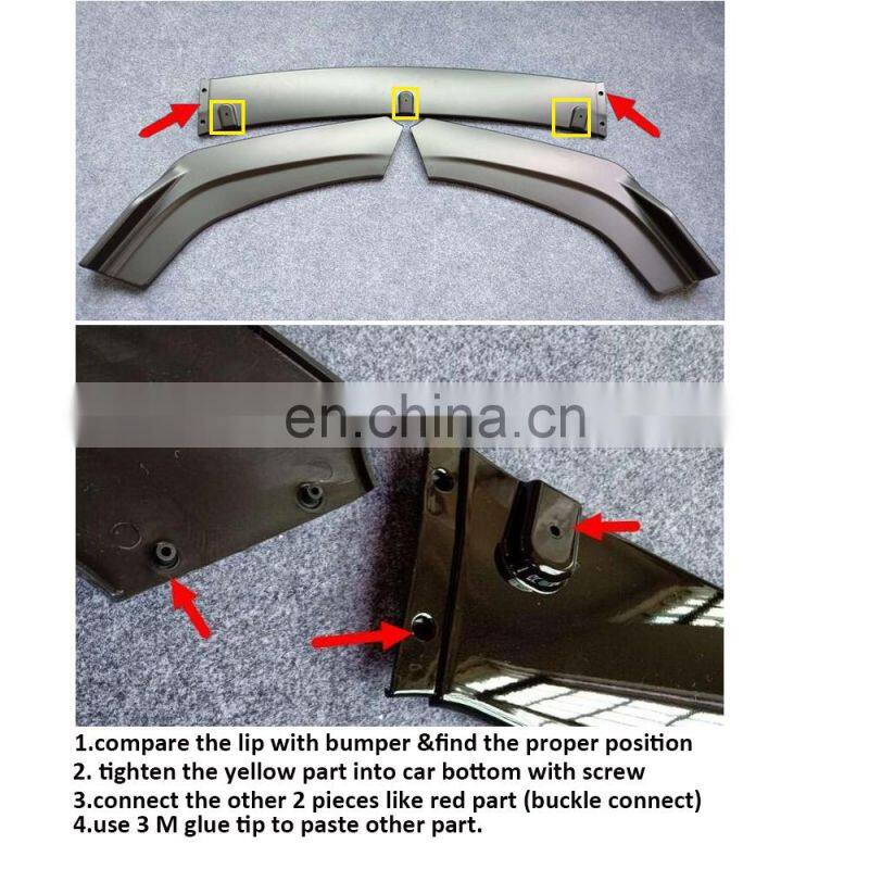 Honghang Auto Accessories Factory Manufacture Car Parts Gloss Black, ABS Material Universal Front Bumper Lip For All Cars