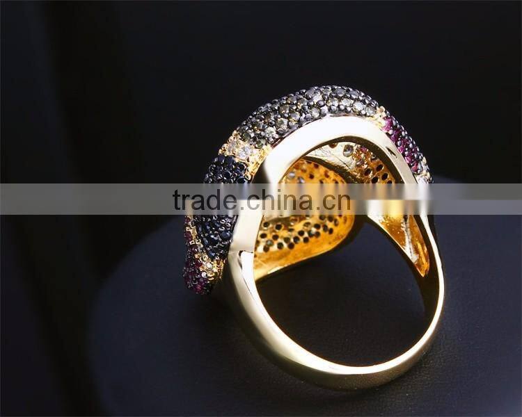 Grand Luxury Multi Color Snake Design Chunky Jewelry Bijoux Cocktail Party Ring