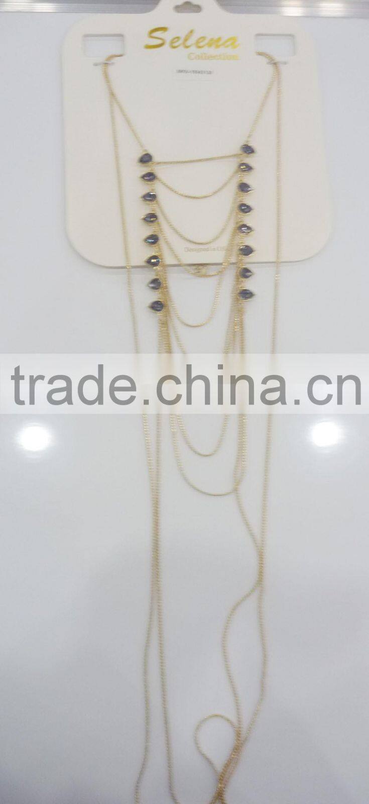GOLD PLATE BODY CHAIN JEWELRY BLACK DIAMOND STONE BODY CHAIN