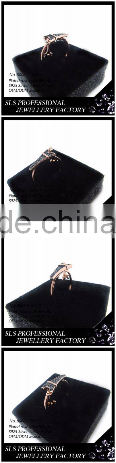 New product 2016 China jewelry wholesale Eiffel Tower ring black CZ 925 silver jewellery micro setting ring for girls