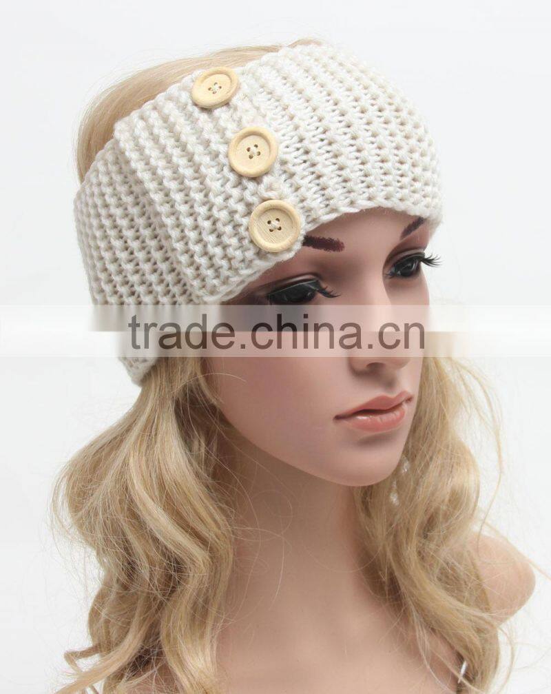 Wholesale Fashion Newest Crochet Patterns Girls Hair Accessories Button Knitted Headband