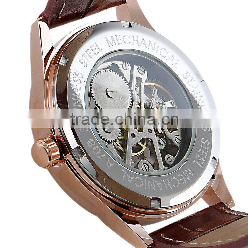 2015 Luxury Watches Men White Face Leather Skeleton Watch WM403