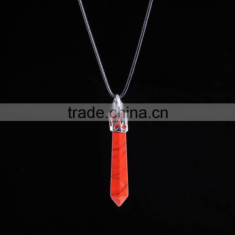 Wholesale Women Jewelry Fashion Gem Stone Pendant Turquoise Stone Bullet Necklace SMJ0112
