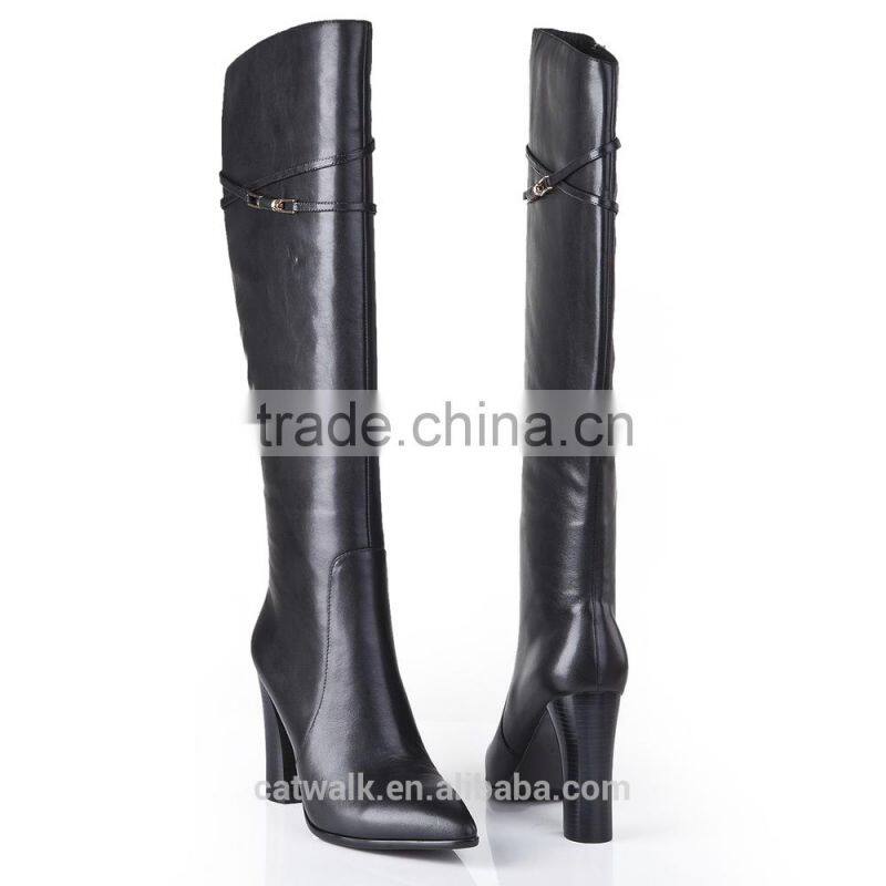 Chunky high heel women boots oem leather dress boots lambskin leather high women boots
