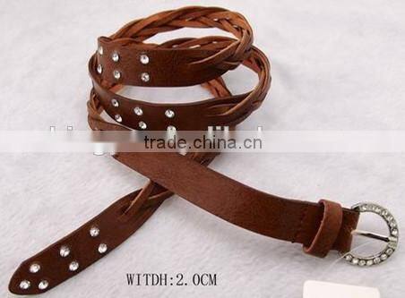 Fancy Rhinestone Buckle Braided Strap PU Belt For Ladies -- E1533