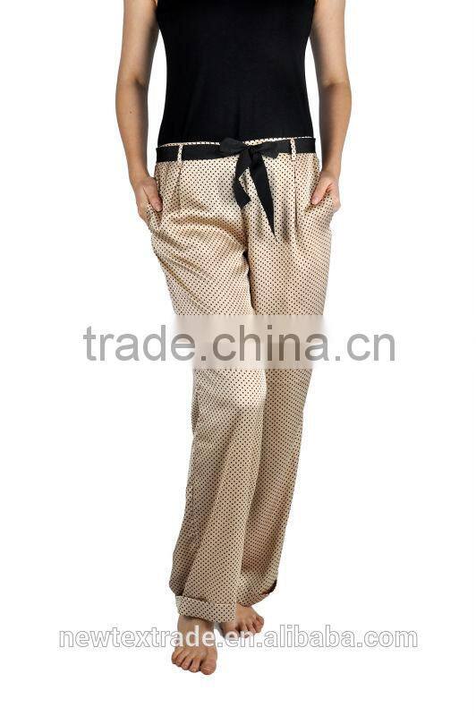 2015 Autumn/Winter family soft printed sleep pants wtih black belts lounge wear