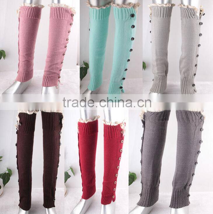 Boot cuff Leg warmer in colors with lace, knitted boot cuffs with button, knee high socks, boot topper, boot cuff accessories