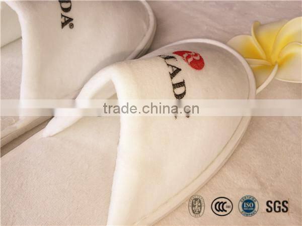Hotel customized logo printing cotton velour slipper for star hotels bathroom slippers