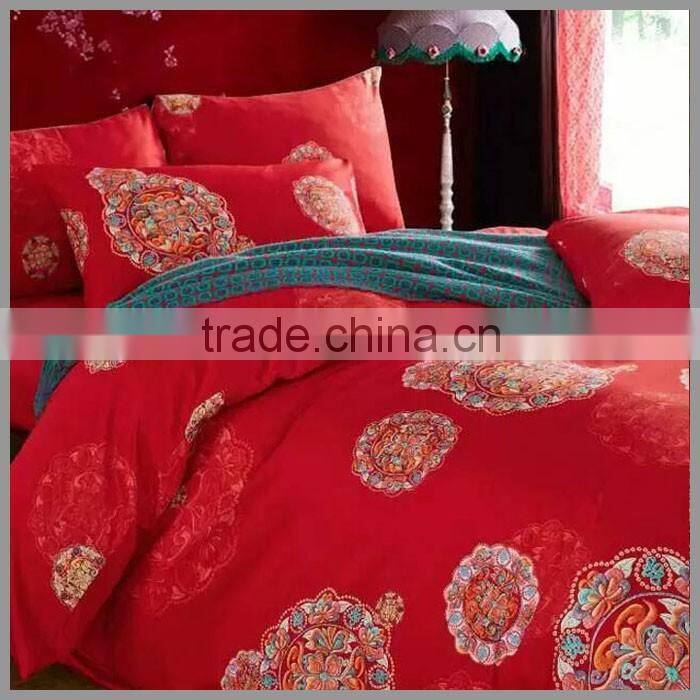 reactive printed bedding sets /red base with several large floral print/panel screen printing/duvet cover and pillow covers