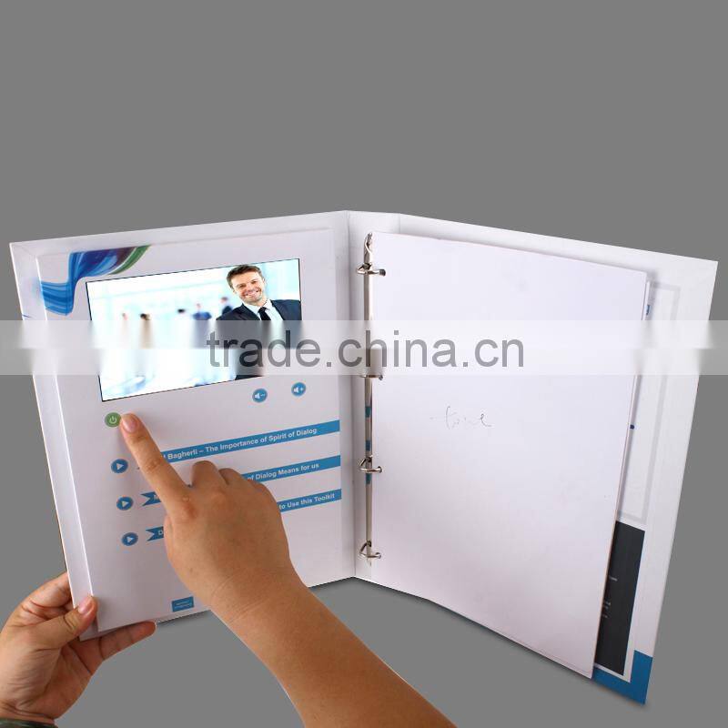 artificial handmade 7inch lcd video ring binder ,video folder with lcd ,custom video brochure