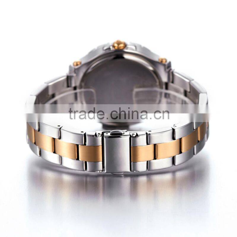 Elegent Multifunction Gold All Stainless Steel STONE Wrist Watch for Women and Men