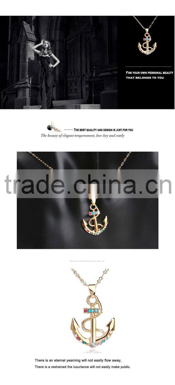 2016 Fashion Anchor Jewelry Crystal Wedding 18K Gold Necklace Designs