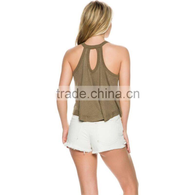 Low MOQ women sleeveless summer design sexy tops lancai garment