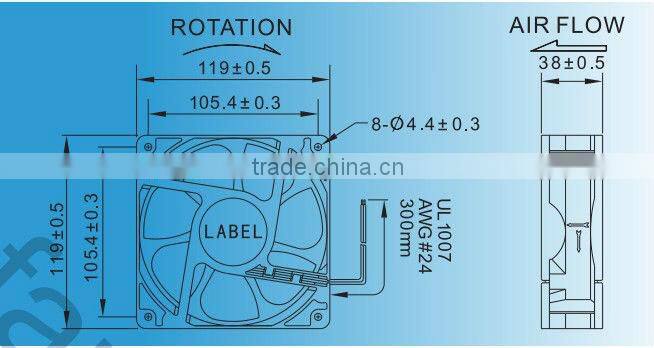 4.7 inch dc motor waterproof fan 120X120X38mm