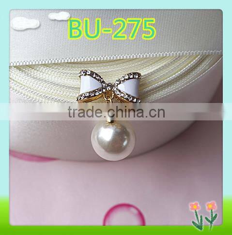2016 fashion sale decorative bow shaped buttons with pearl for kids