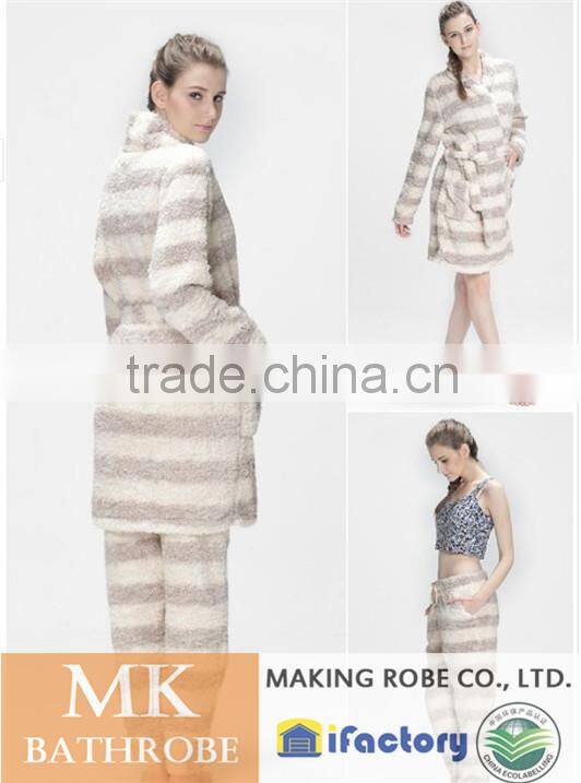 High Water Absorbency Women Fleece Stripe Robe /Bathrobe
