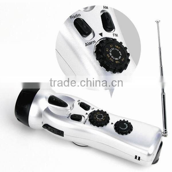 Hand Crank Dynamo Emergency Radio Flashlight with Charger and Warning
