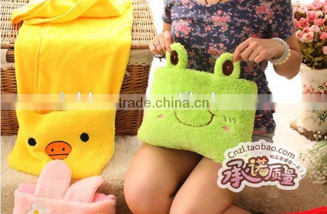 hooded cape style cartoon animal green frog model coral fleece office folding cushion blanket