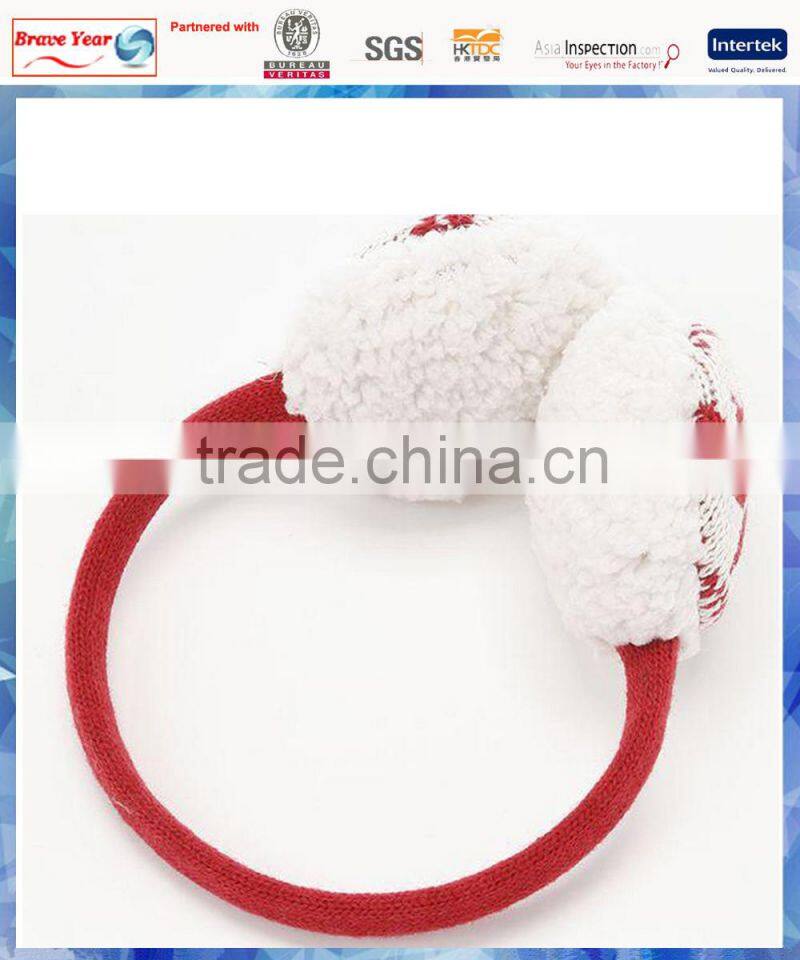 ladies fashion snowflake knitted winter earmuffs with fluffy lining