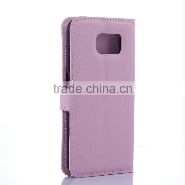 Factory Outlet Luxury Lichee Leather Flip Cover case with Wallet and Card Slot for Samsung GALAXY S6