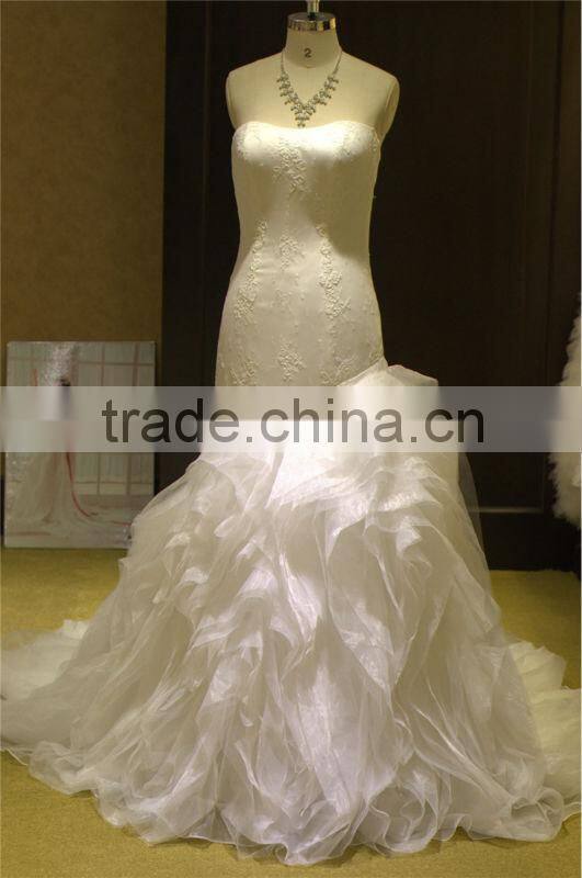 Fashion style strapless A-line ruched ruffle lace wedding dresses wedding decoration 2013