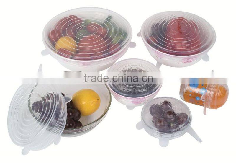 New Wholesale FDA food grade bpa free clear 6 sizes container replacement reusable as seen on tv silicone stretch lid