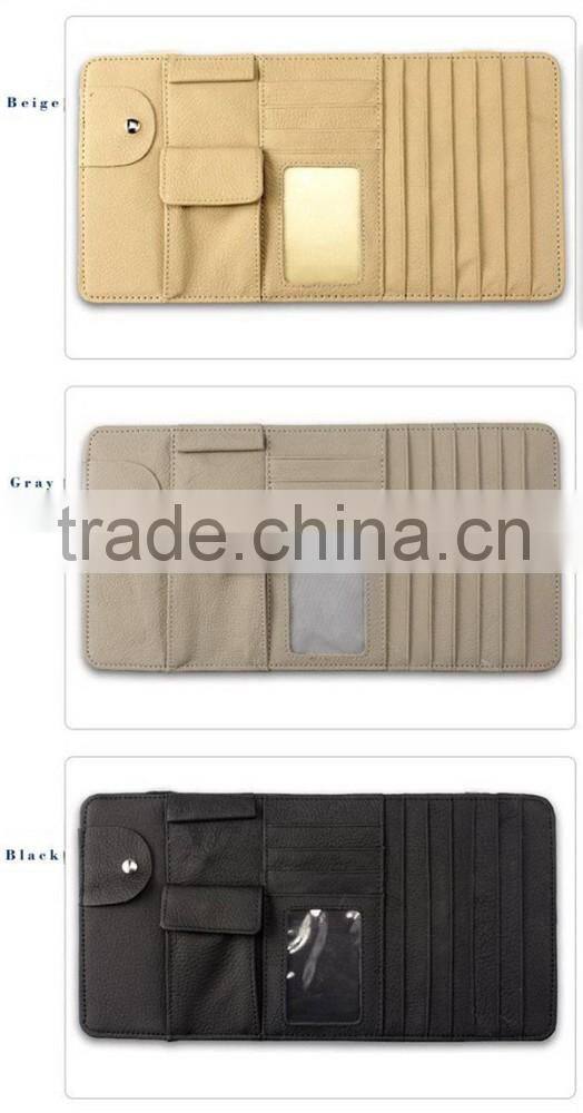 Boshiho Car Leather Sun Visor multi-use CD DVD Holder Bag Pocket Glass Clip Card Pen
