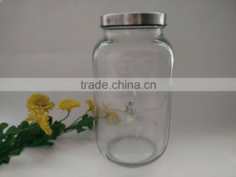 4L juice glass jar with tap and glass beverage dispenser with tap , glass demijohn with tap