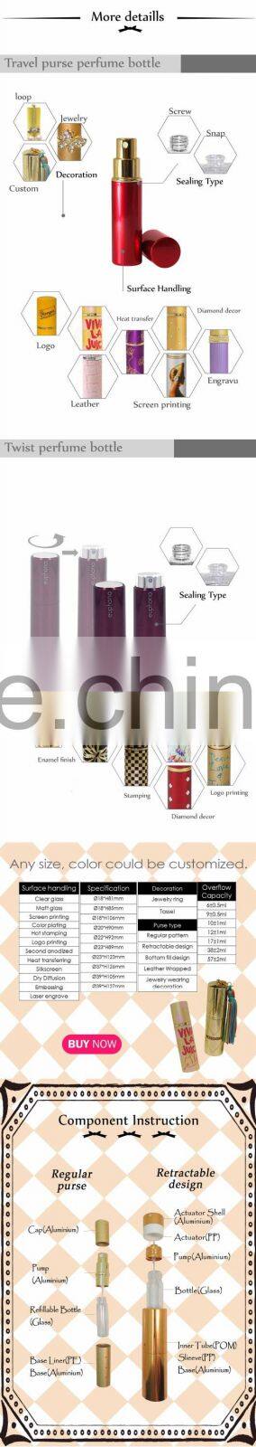 5ml elegant silver screen printing aluminum purse atomizer