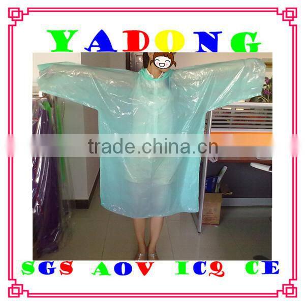 PE disposable raincoat/cheap price PE raincoat/one time use PE raincoat