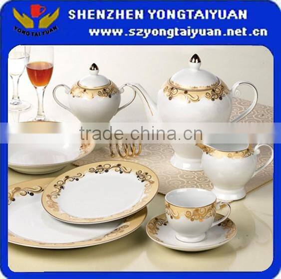 pottery tea cup saucer coffee set with full decal gold tea set
