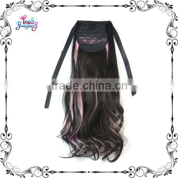 Fascinating Black and Pink Blend Long Curly Woman Ponytail