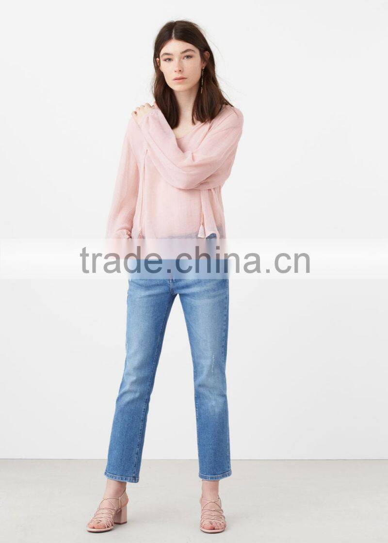 Latest Design Bishop Sleeve Sexy See Through blouses 2016 new designs