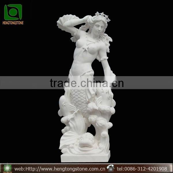 Carved White Marble Mermaid Garden Sculpture