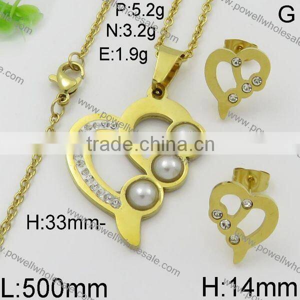 Latest hot heart style wholesale 18k gold jewelry set