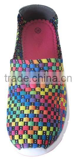 2016 Latest Design Women Casual Style Flat Rubber Sole Elastic Upper Woven Shoes HT-109714-203