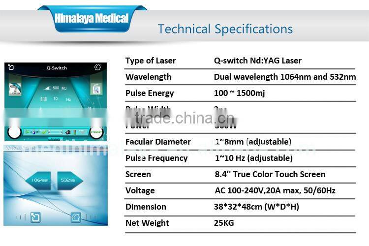 With medical CE 1064nm 532nm Q switch nd yag laser for tattoo removal