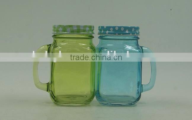 Super hard Glass Mason Jar with Mental Lid and Plastic Straws in pure color