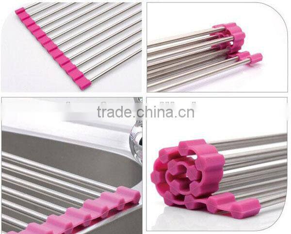 Foldable Stainless Steel Dish Drainer Drying Rack for Kitchen