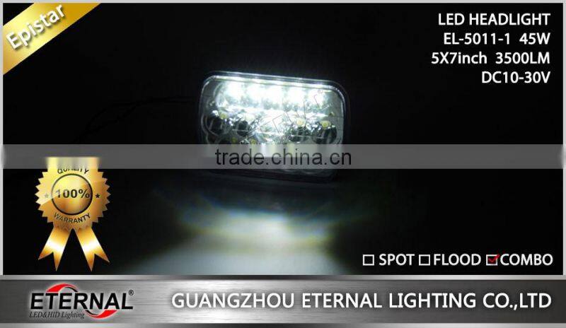 5x7in 45W sealed beam led headlight dual beam light with H4 plug for automotive truck